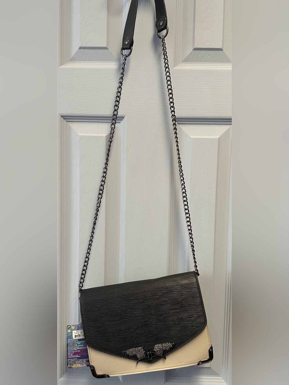 Loungefly Maleficent Black and Cream Crossbody Bag with Chain Strap